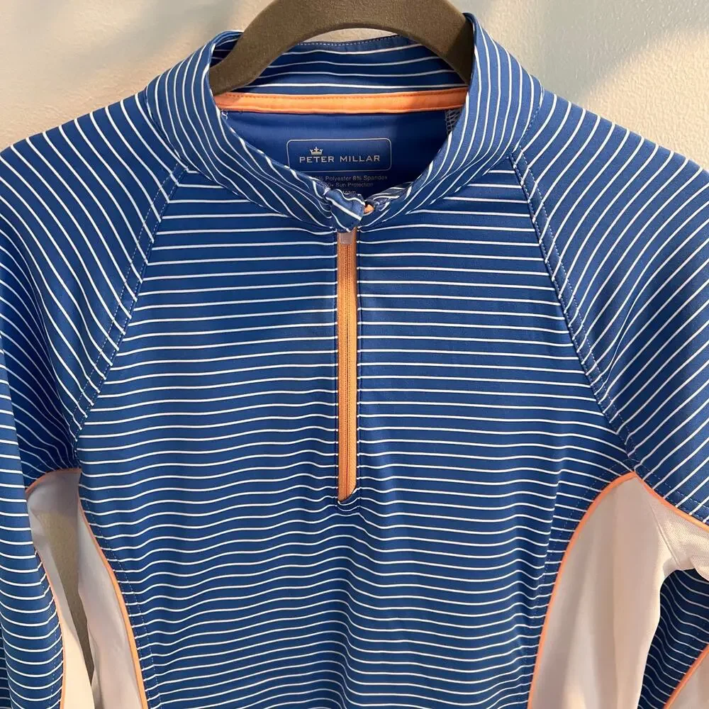 Peter Millar Blue and White Stripe Performance Base Layer Size S